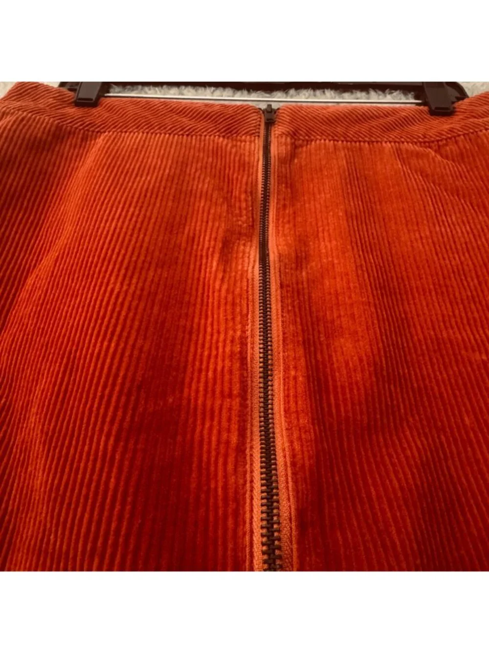 Retro Burnt Orange Corduroy Mini Skirt Size L American Apparel Full Zip Front